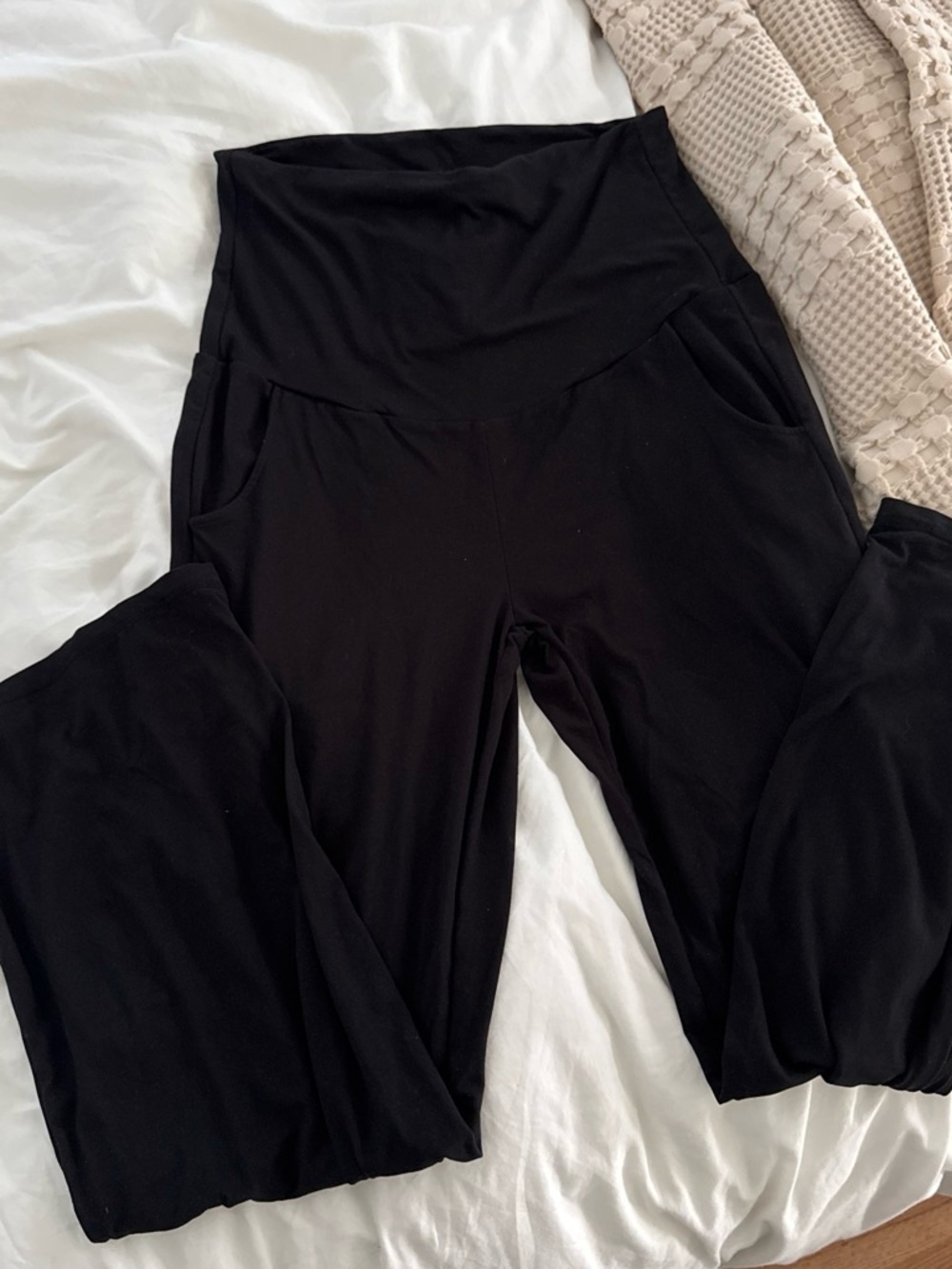 High-Waist Black Wide-Leg Maternity Pants